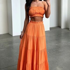 Orange Tiered Skirt Set